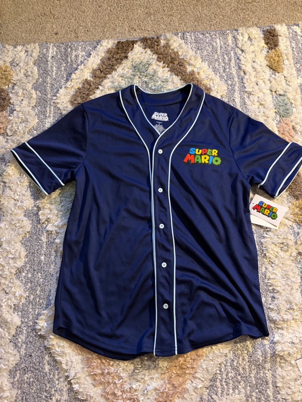 Nintendo Navy Super Mario Button-Front Baseball Shirt